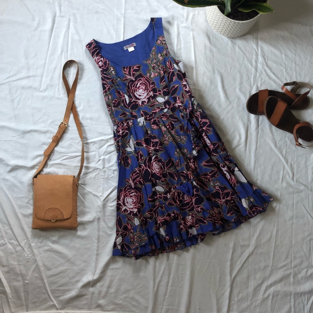 Bold Floral Ruffle Front Dress